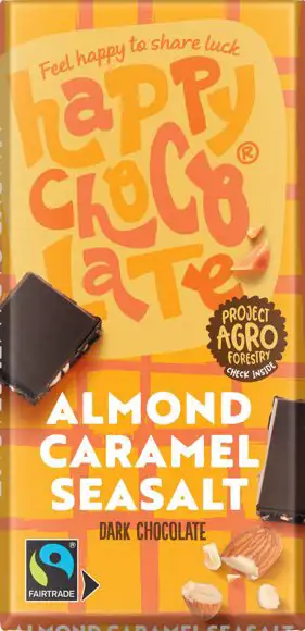 Pure chocolade 72% amandel karamel zeezout 100 g