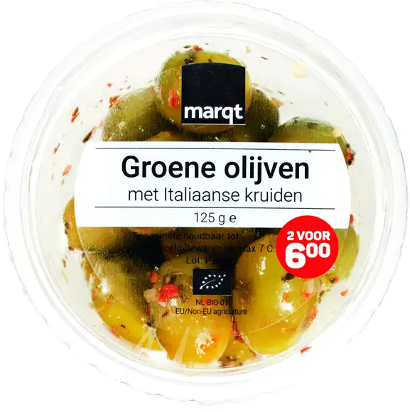 Groene olijven Italiaanse kruiden 125 g