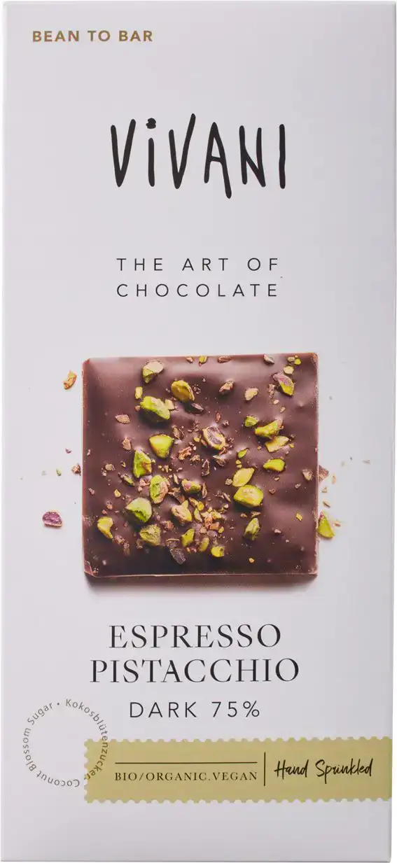 Pure chocolade 75% espresso pistacchio