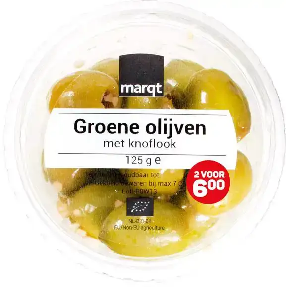 Groene olijven met knoflook 125 g