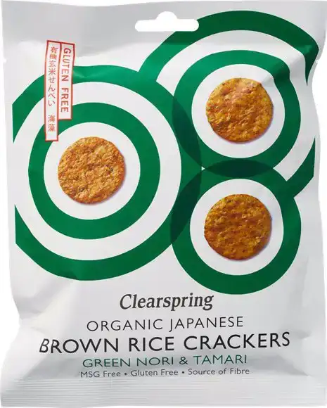 Japanse bruine rijst crackers groene nori & tamari 40 g
