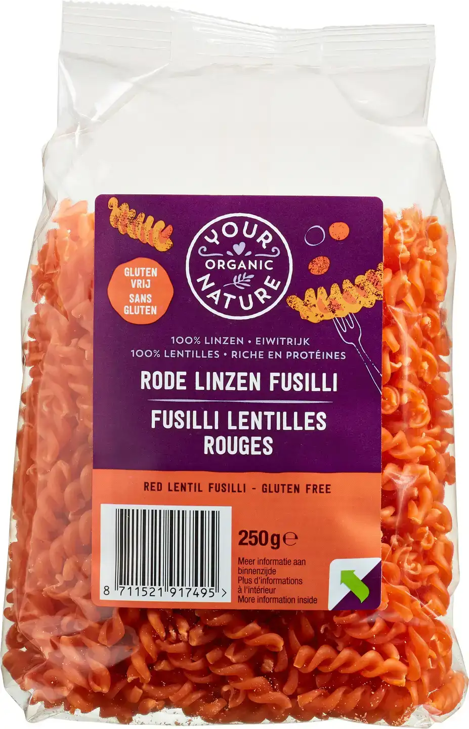 Rode linzen fusilli