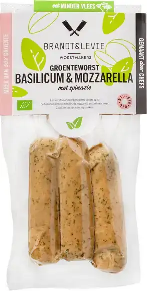 Groenteworst basilicum & mozzarella met spinazie 3 stuks