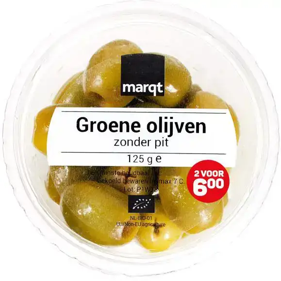 Groene olijven zonder pit 125 g
