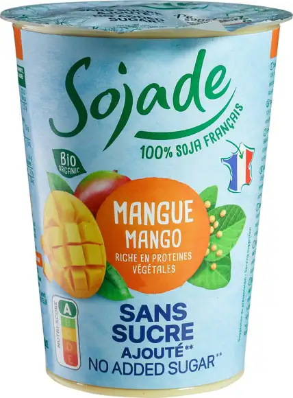 Plantaardige variatie op yoghurt soja mango 400 g