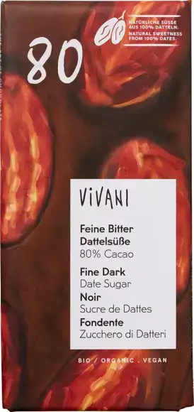 Chocolade Fine Dark Dadelsuiker 80% Cacao 80 g