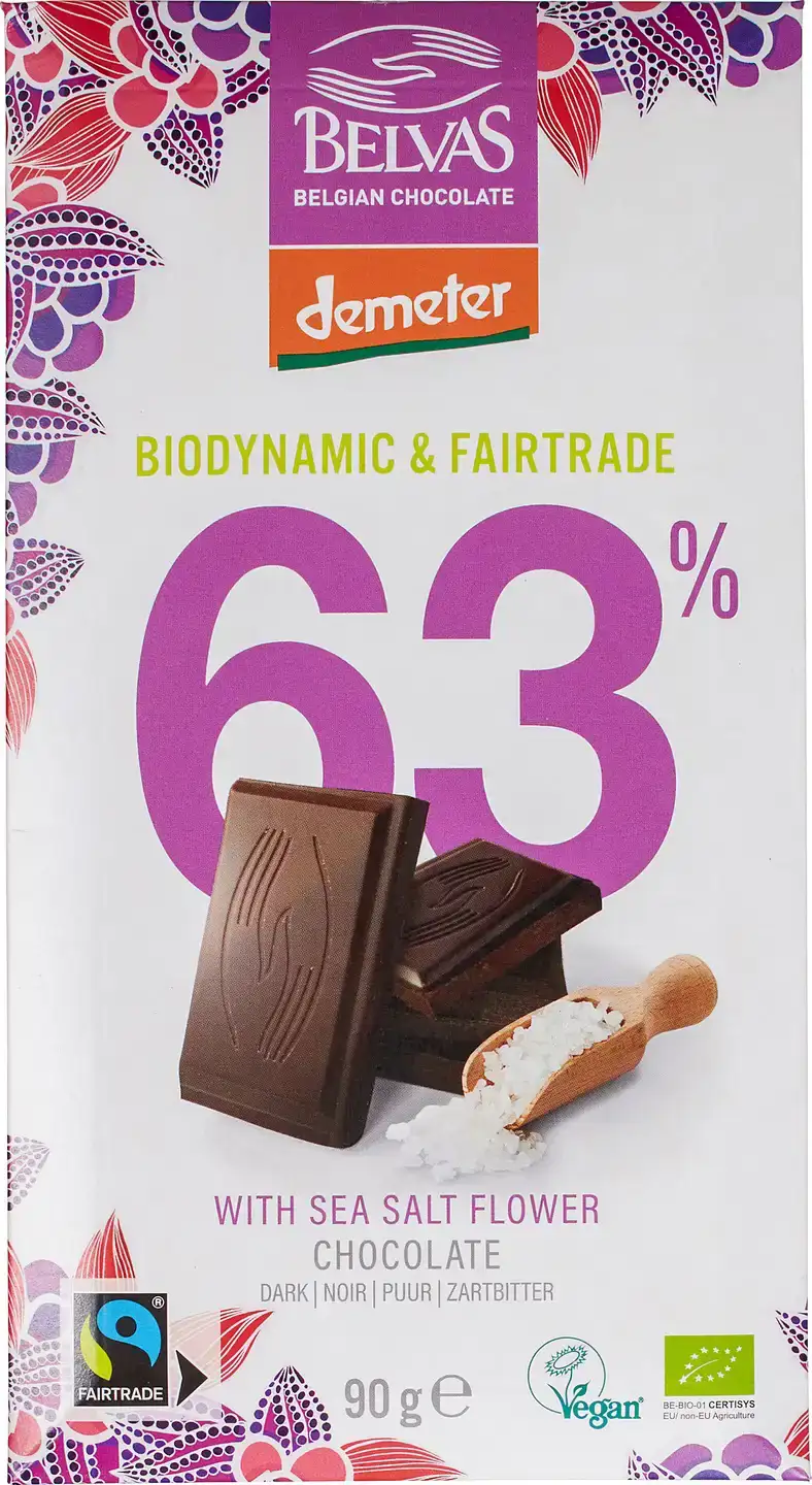 Pure chocolade 63% zeezout demeter
