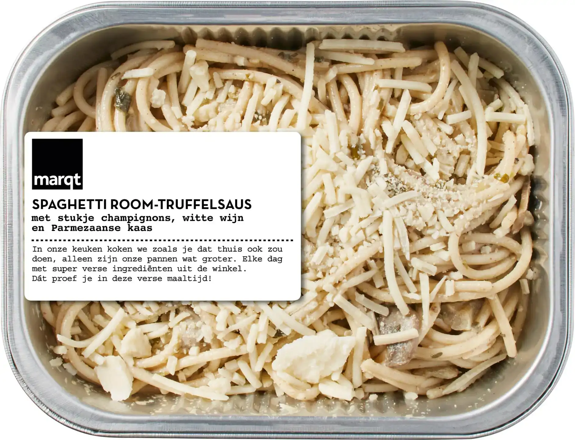 Maaltijd spaghetti room truffelsaus