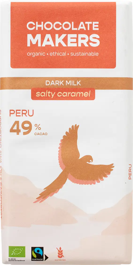 Donkere melkchocolade gezouten karamel Peru 49%