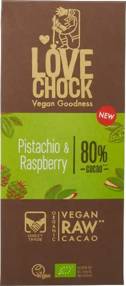 RAW pure chocolade 80% pistachio raspberry 70 g