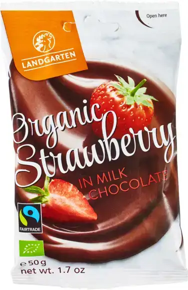 Aardbeien in melkchocolade 50 g