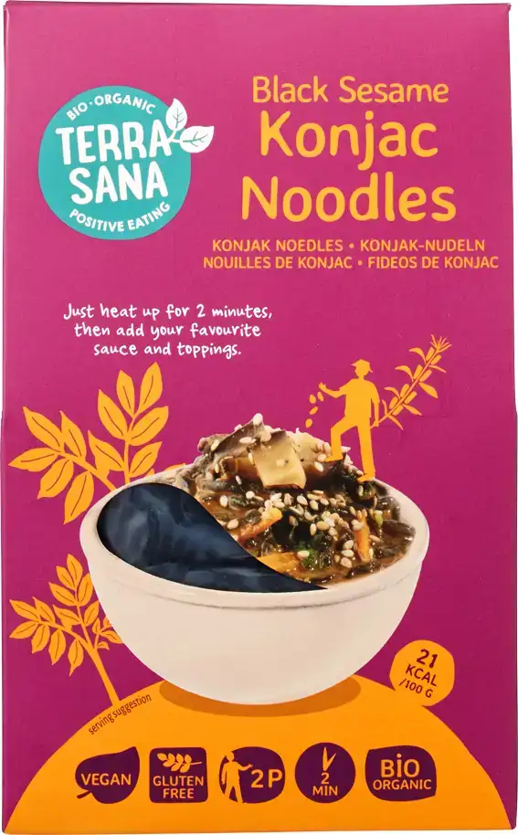 Zwarte sesam konjak noedels